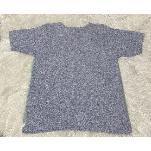 Novelty pullover sweater short sleeve pond trees flowers pastoral scene Medium - Picture 4 of 4